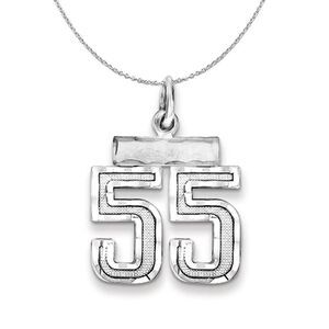 Silver, Varsity Collection, Small D/C Number 55 Necklace - 24 In